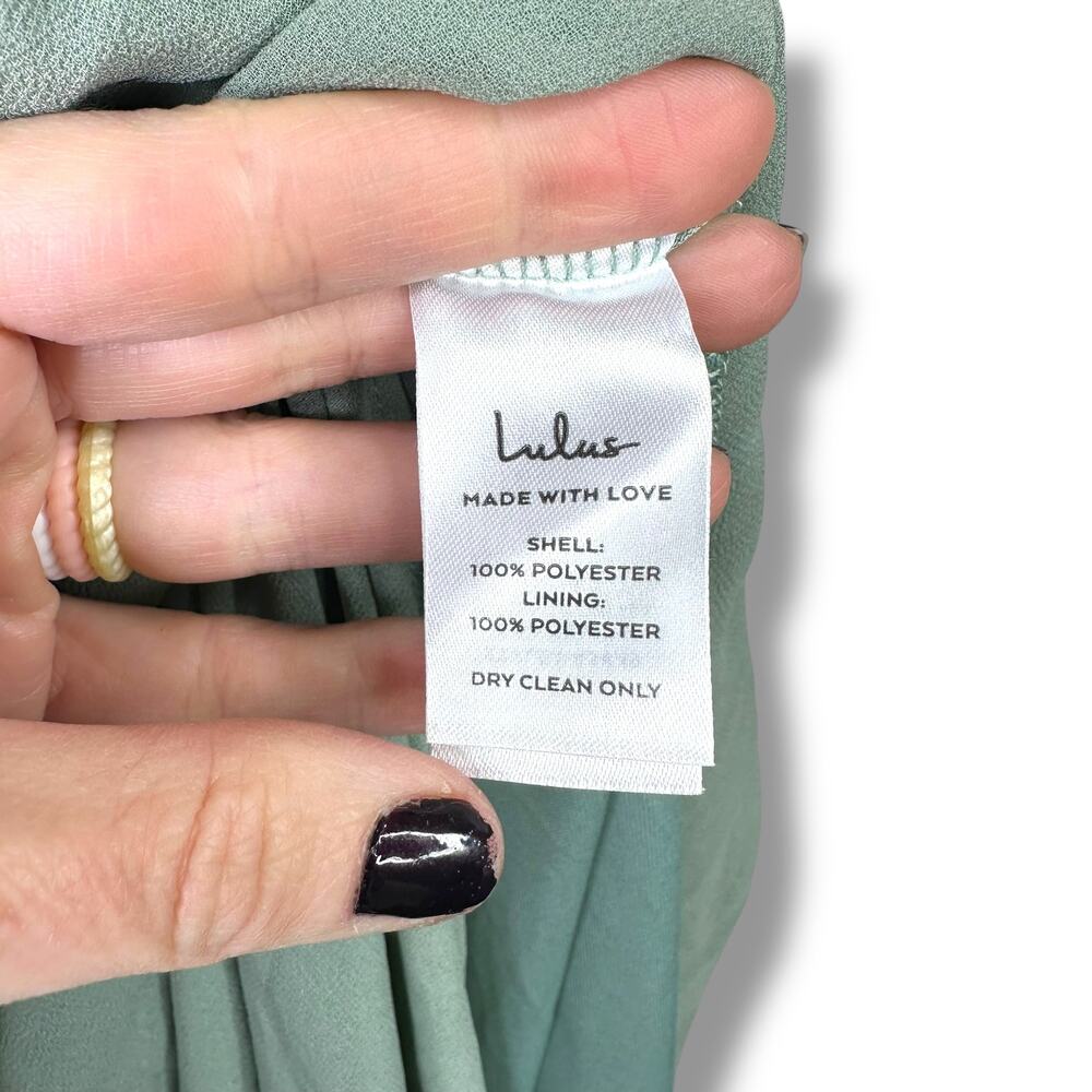 Lulus NWOT Heavenly Hues Sage Green Brush Woven Chiffon V-Neck Maxi Dress Large - Picture 11 of 11